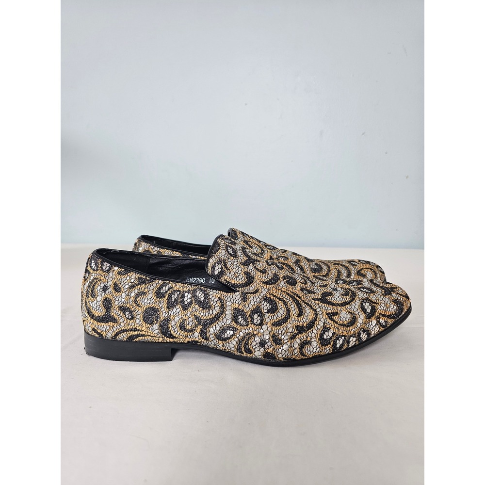 Glamorous Miko Lotti Metallic Lace Loafers Mens 10 Gold Silver BM2380 Slippers